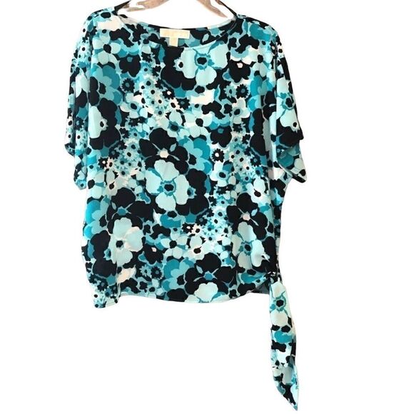 Michael Kors Sz S Turquoise Springtime Floral Relaxed Side Tie Kimono Top - Picture 1 of 8